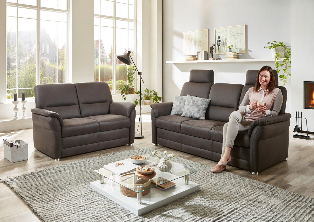 SITZGARNITUR in Mikrofaser Anthrazit  - Anthrazit/Alufarben, KONVENTIONELL, Textil/Metall (192/96/89cm) - Beldomo Comfort