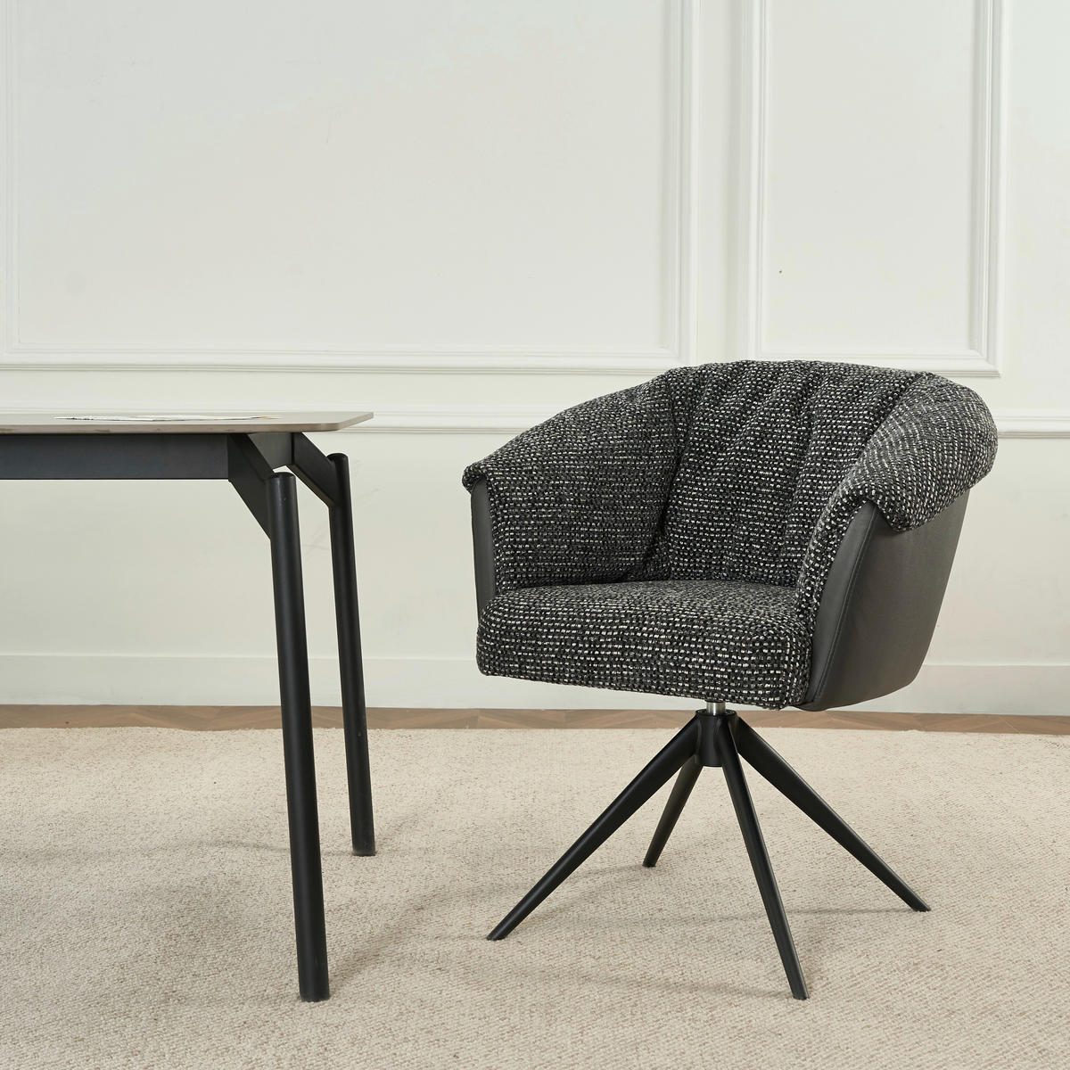 ARMLEHNSTUHL , Stoffauswahl, Sitzfläche 180° drehbar , Webstoff  - Dunkelgrau/Schwarz, Design, Textil/Metall (69/80/68cm) - Novel