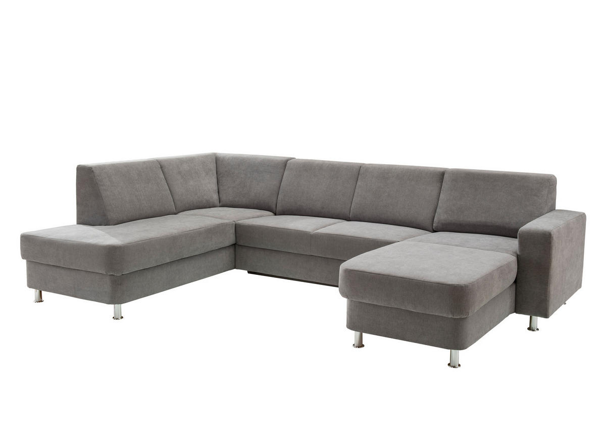 Wohnlandschaft inkl.Funktionen Grau Chenille  - Chromfarben/Grau, Design, Kunststoff/Textil (165/301/198cm) - Xora