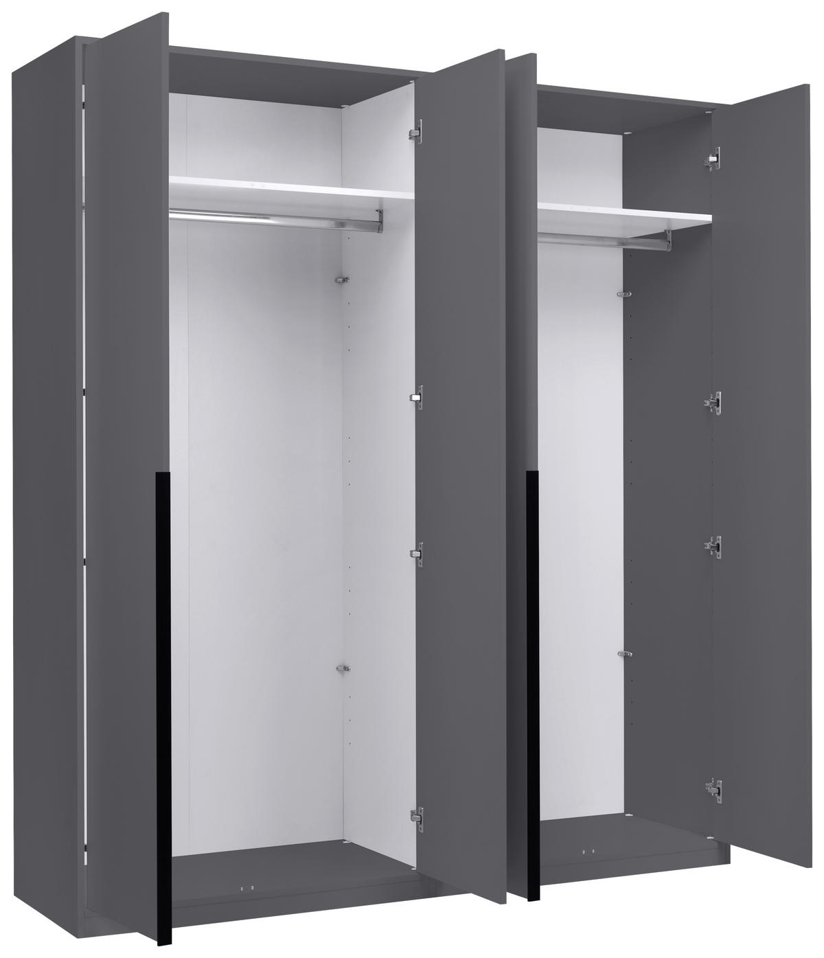 DREHTÜRENSCHRANK 185/211/53 cm,  in Graphitfarben, 4-türig  - Graphitfarben/Schwarz, MODERN, Holzwerkstoff/Metall (185/211/53cm) - MID.YOU