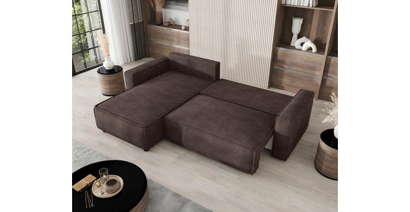 ECKSOFA Braun Cord Zierkissen, Rückenkissen, Bettkasten, Schlaffunktion, Rücken echt, Liegefläche im Originalstoff  - Schwarz/Braun, MODERN, Kunststoff/Textil (190/280cm) - Carryhome