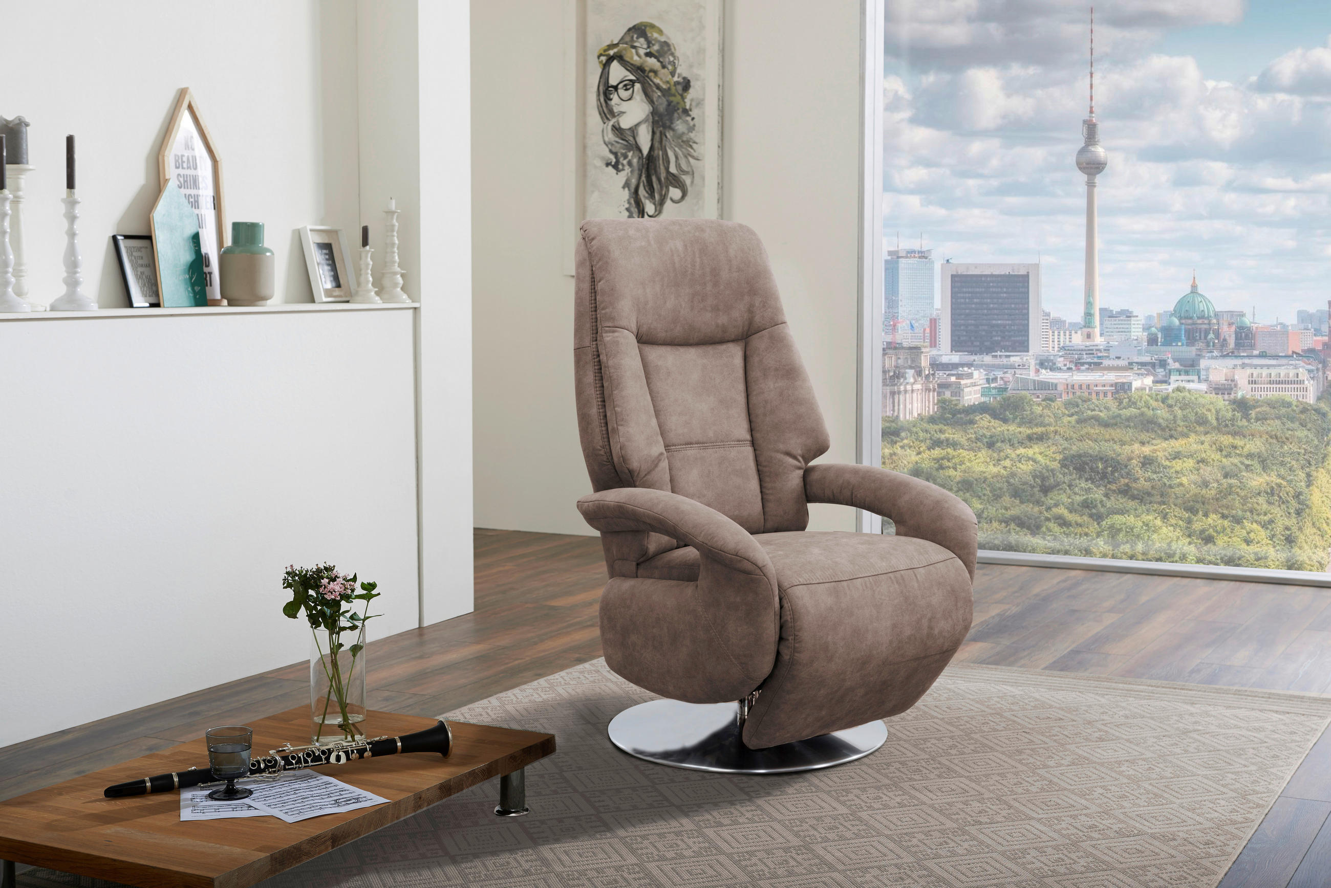 RELAXSESSEL Mikrofaser    - Taupe/Chromfarben, KONVENTIONELL, Textil/Metall (74/111/77cm) - Sit & More