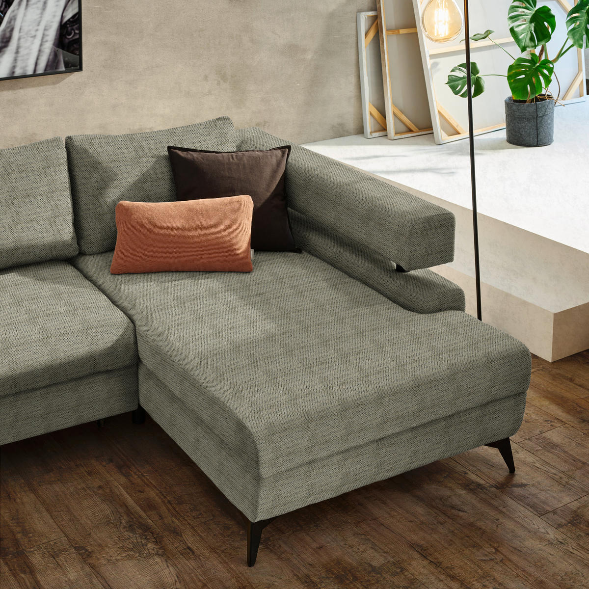 HÖRNSOFFA i chenille olivgrön  - olivgrön/svart, Klassisk, metall/textil (265/184cm) - MID.YOU