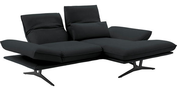 ECKSOFA in Echtleder Grau 210/130 cm - Schwarz/Grau, Design, Leder/Metall (210/130cm) - Dieter Knoll