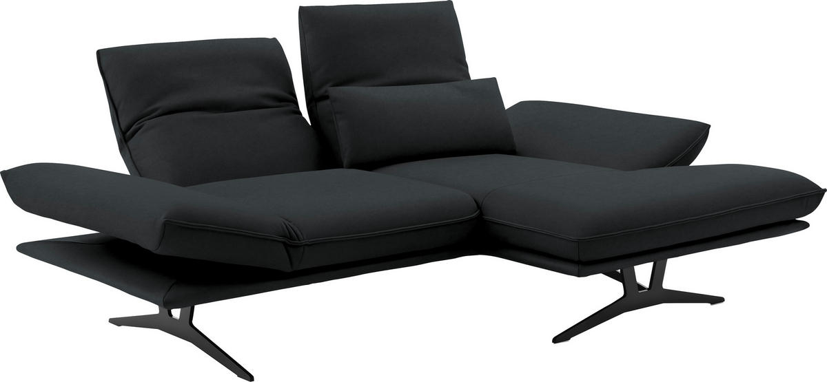 ECKSOFA in Echtleder Grau  - Schwarz/Grau, Design, Leder/Metall (210/130cm) - Dieter Knoll