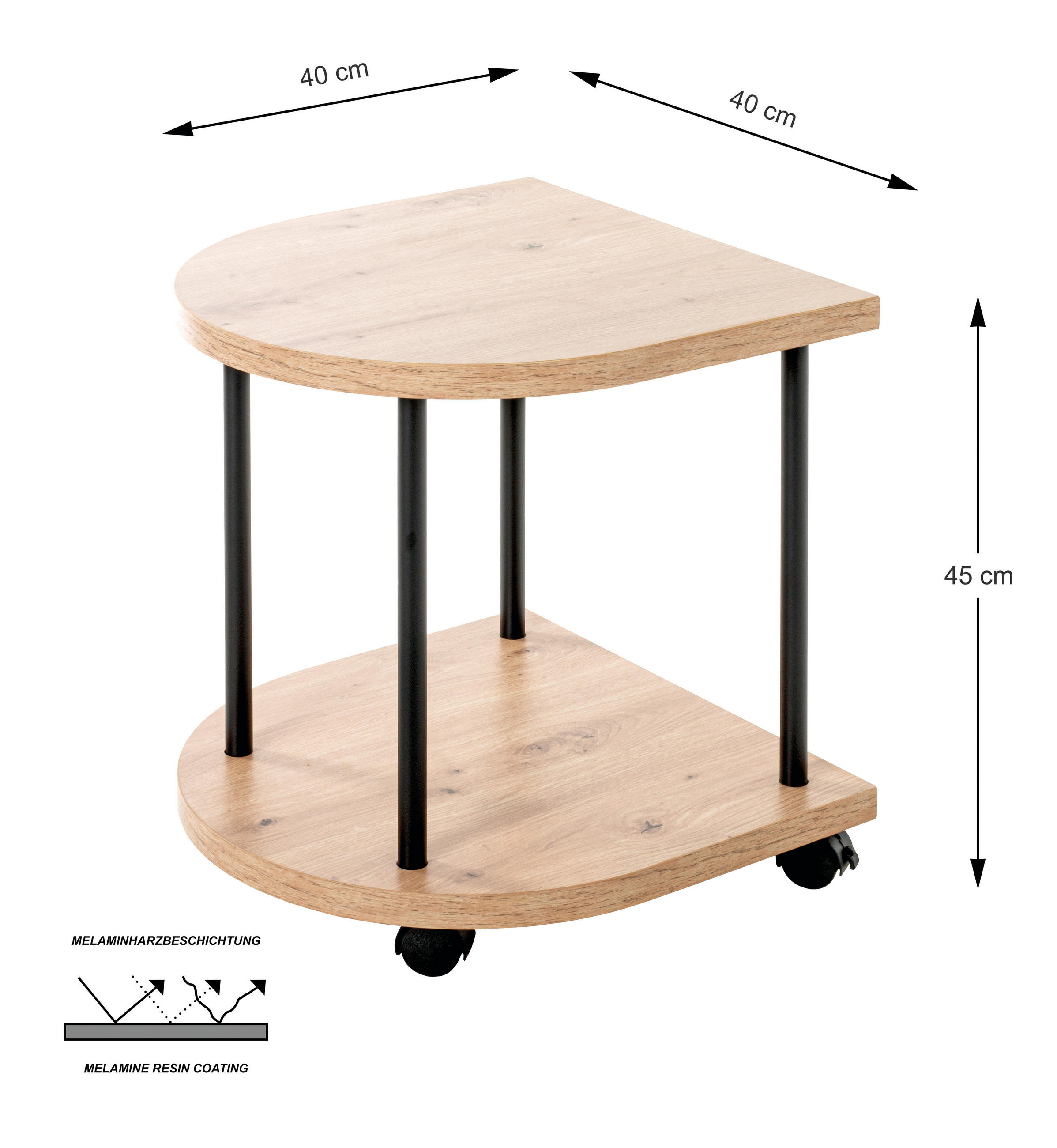 BEISTELLTISCH in Metall, Holzwerkstoff 40/40/45 cm  - Eichefarben/Schwarz, Trend, Holzwerkstoff/Metall (40/40/45cm)