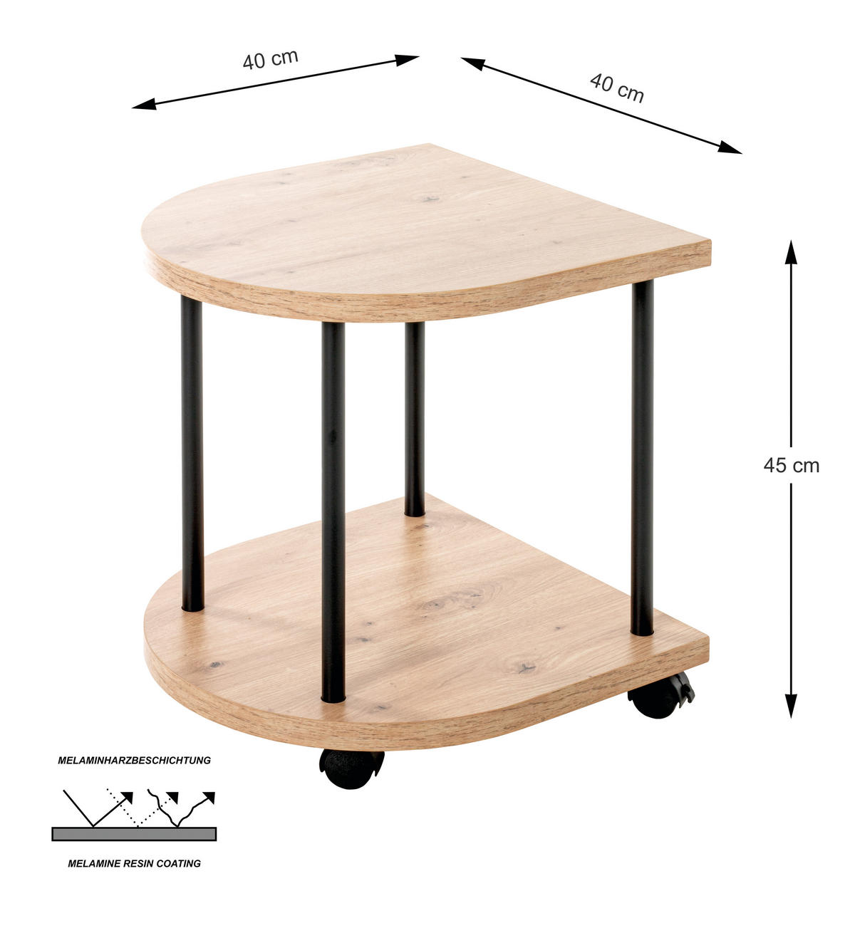 BEISTELLTISCH in Metall, Holzwerkstoff 40/40/45 cm  - Eichefarben/Schwarz, Trend, Holzwerkstoff/Metall (40/40/45cm)