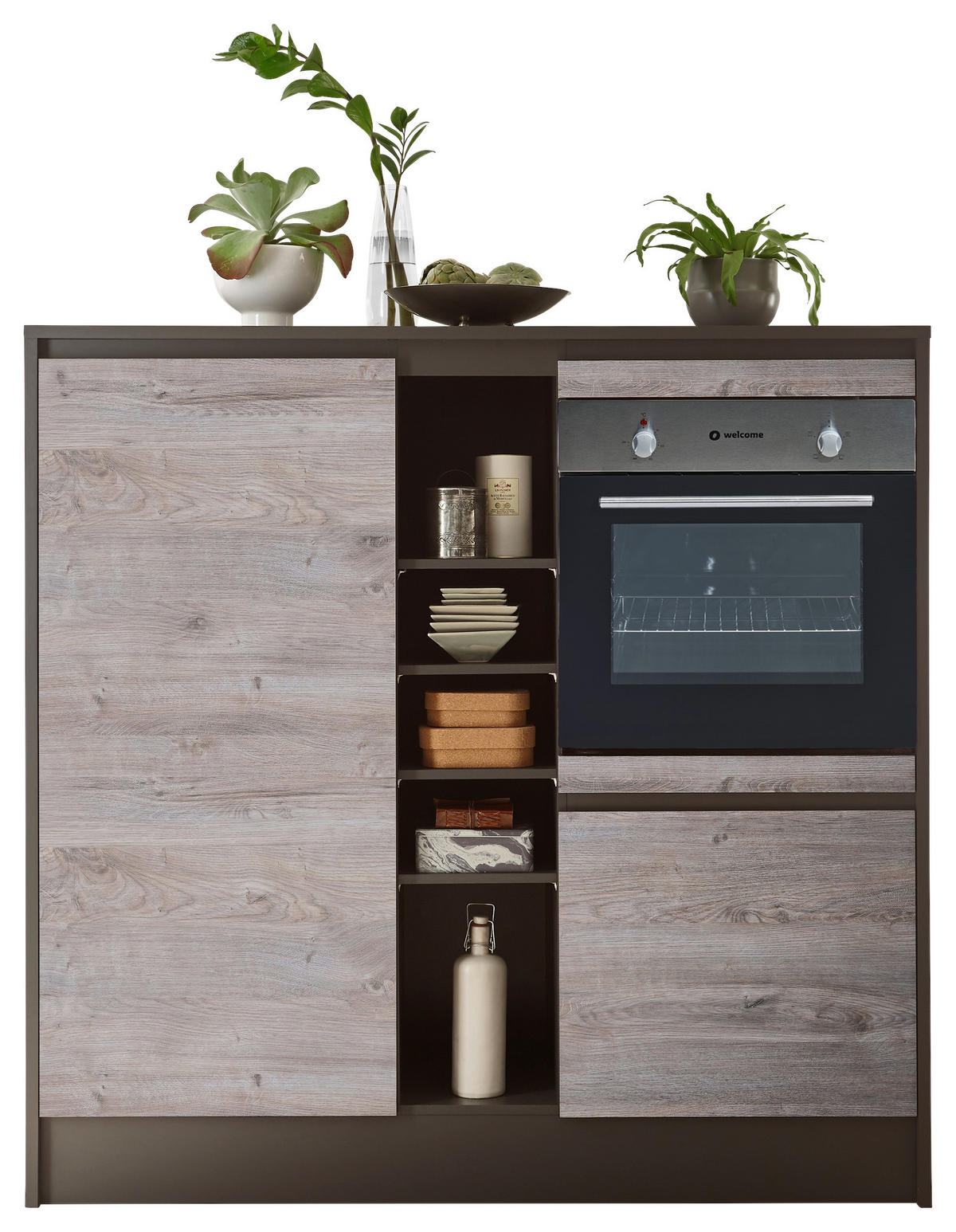 KÜCHENLEERBLOCK 210+150 cm   in Anthrazit, Eichefarben  - Eichefarben/Anthrazit, MODERN, Holzwerkstoff (210+150cm) - MID.YOU