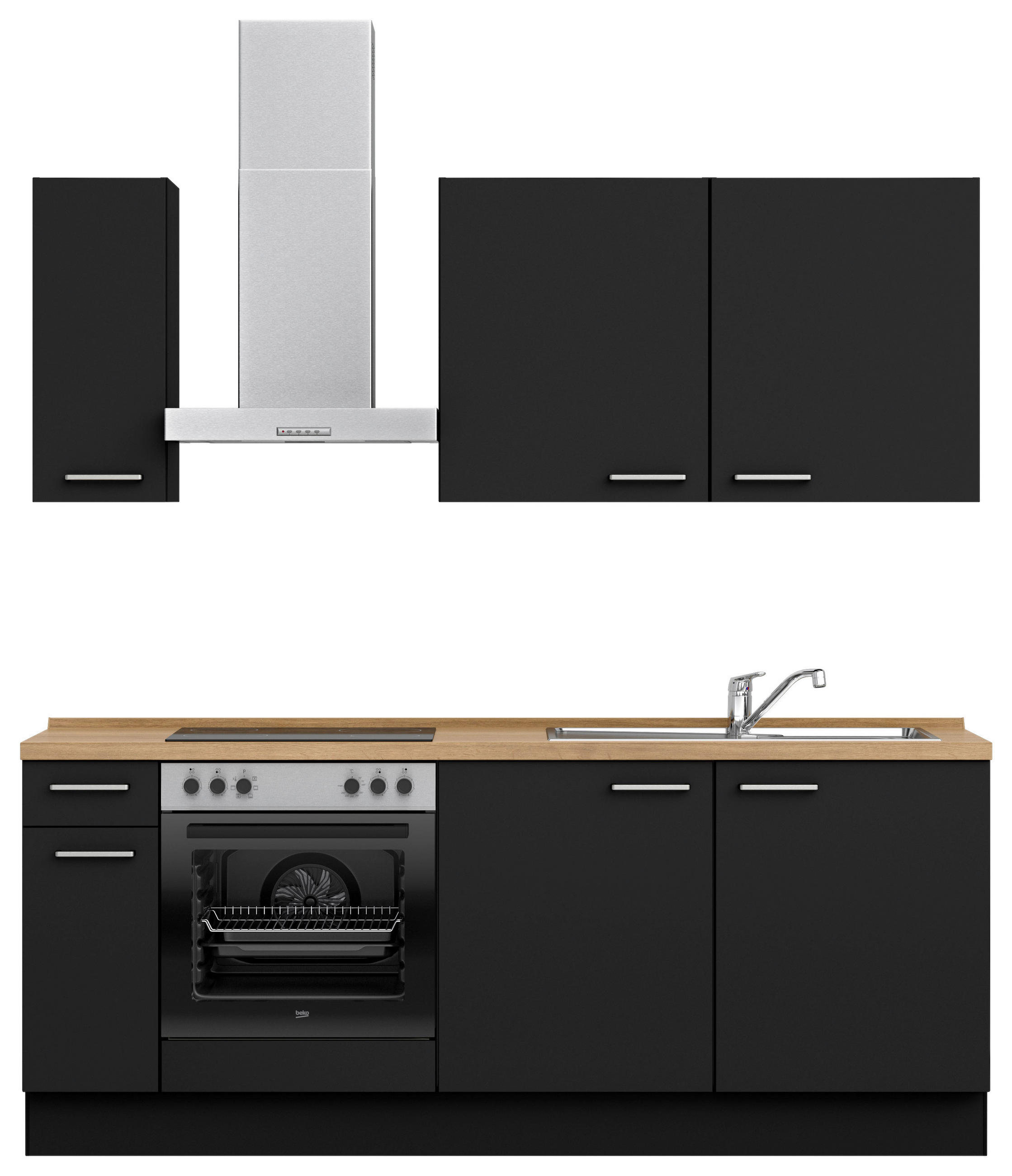 KÜCHENLEERBLOCK 210 cm   in Schwarz, Eichefarben  - Edelstahlfarben/Eichefarben, MODERN, Holzwerkstoff/Metall (210cm) - Nobilia