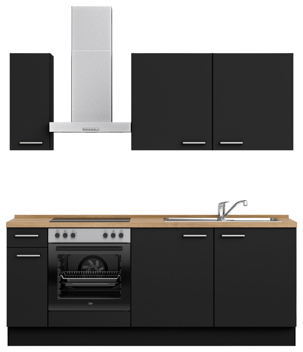 KÜCHENLEERBLOCK 210 cm   in Schwarz, Eichefarben  - Edelstahlfarben/Eichefarben, MODERN, Holzwerkstoff/Metall (210cm) - Nobilia