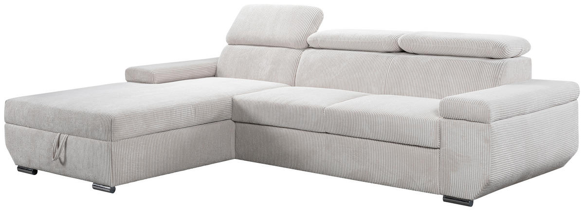 ECKSOFA LARS Creme Cord  - Chromfarben/Creme, Basics, Kunststoff/Textil (189/268cm) - Livetastic