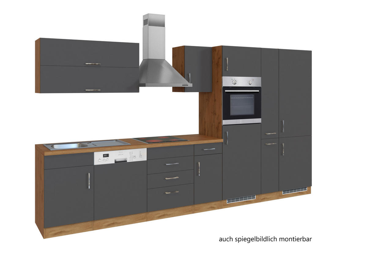 KÜCHENBLOCK 360 cm   in Anthrazit, Eiche Wotan  - Chromfarben/Anthrazit, MODERN, Holzwerkstoff/Metall (360cm) - Held