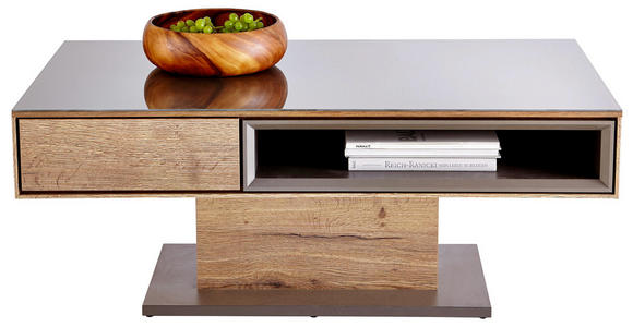 COUCHTISCH in Glas, Holzwerkstoff 115/65/44 cm - Eichefarben/Grau, Design, Glas/Holzwerkstoff (115/65/44cm) - Hom`in