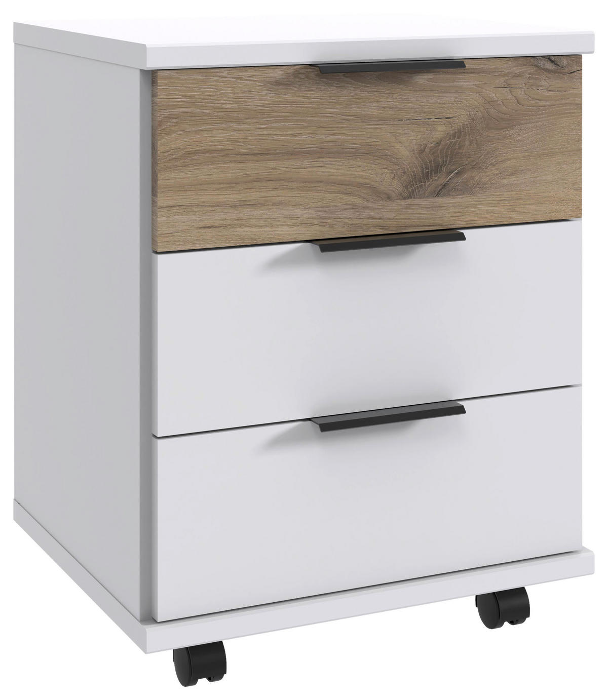 ROLLCONTAINER Weiß, Eichefarben  - Eichefarben/Schwarz, KONVENTIONELL, Holzwerkstoff/Kunststoff (52/40/38cm) - Boxxx