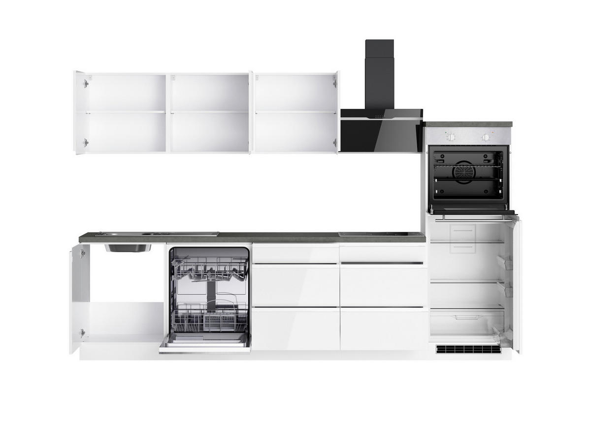KÜCHENBLOCK 300 cm   in Grau, Weiss, Weiss Hochglanz  - Weiss Hochglanz/Weiss, Lifestyle, Holzwerkstoff (300cm) - Held