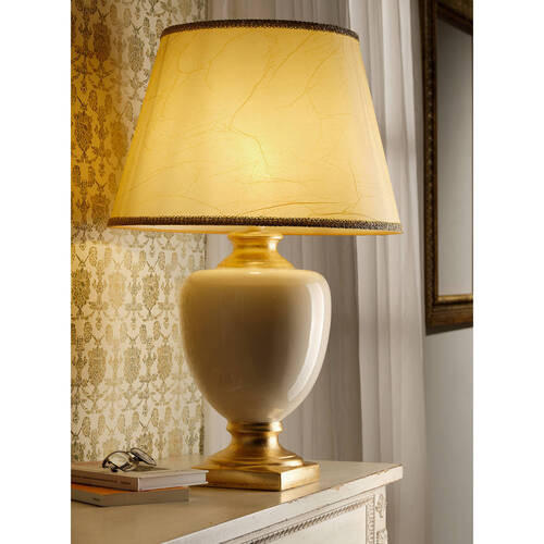 TISCHLEUCHTE 45/45/75 cm   - Hellbraun/Goldfarben, KONVENTIONELL, Keramik/Textil (45/45/75cm)