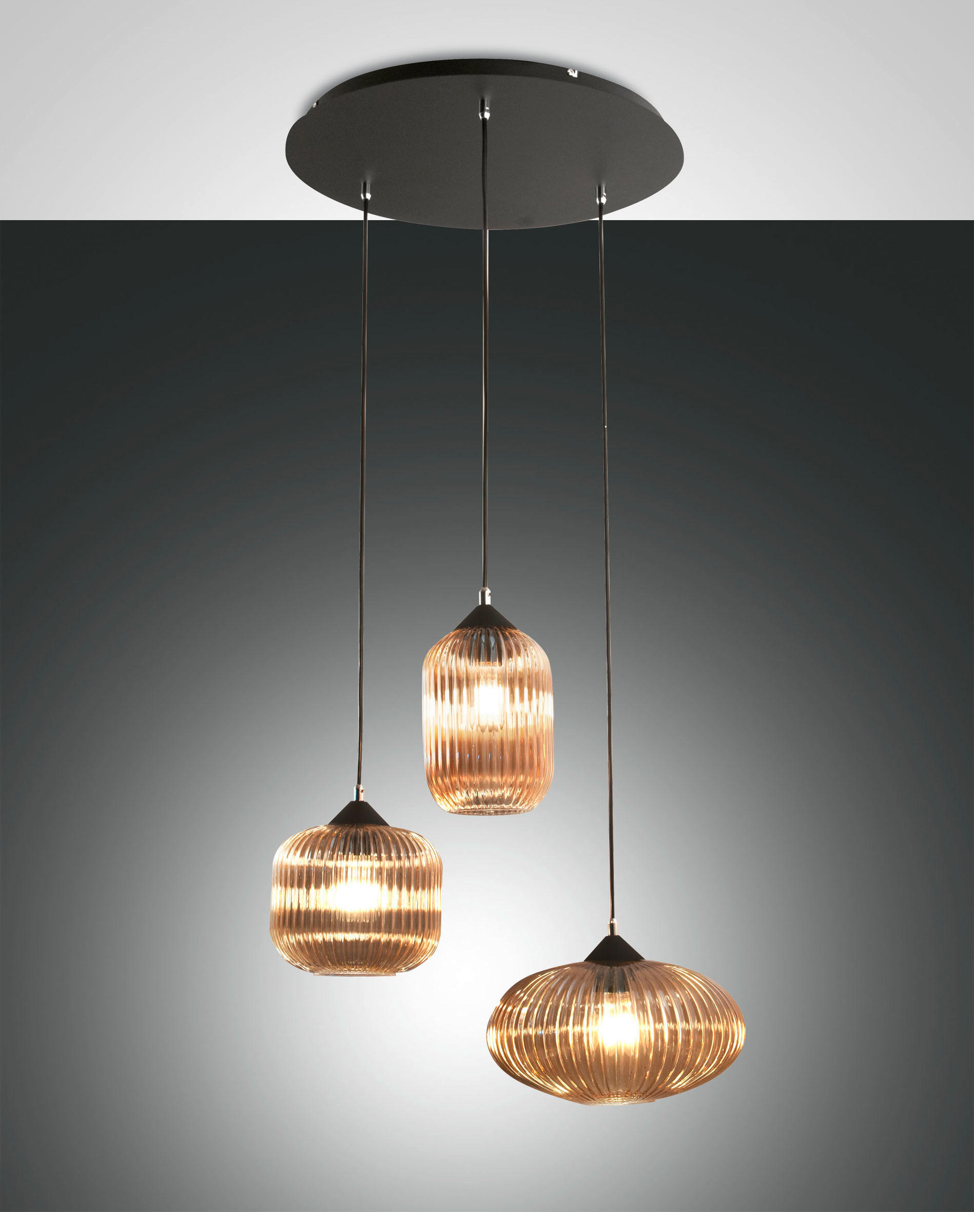 PENDELLEUCHTE Nordal 50/200 cm   - Schwarz, Design, Glas/Metall (50/200cm) - Fabas Luce