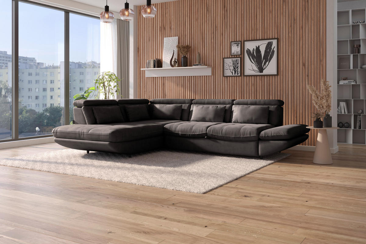 WOHNLANDSCHAFT Dunkelbraun Webstoff  - Dunkelbraun/Schwarz, MODERN, Kunststoff/Textil (233/311cm) - MID.YOU