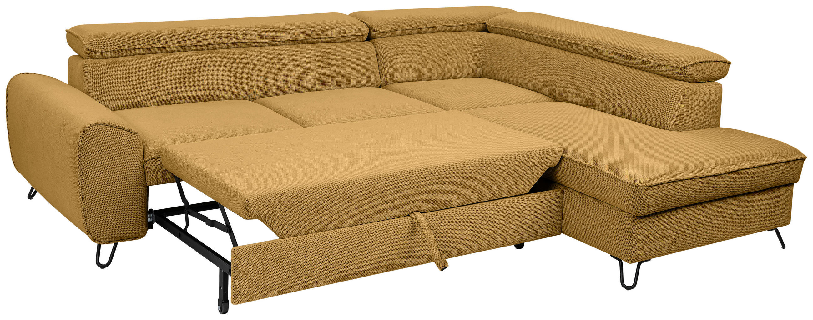 ECKSOFA in Flachgewebe Currygelb  - Currygelb/Schwarz, Design, Textil/Metall (250/200cm) - Stylife