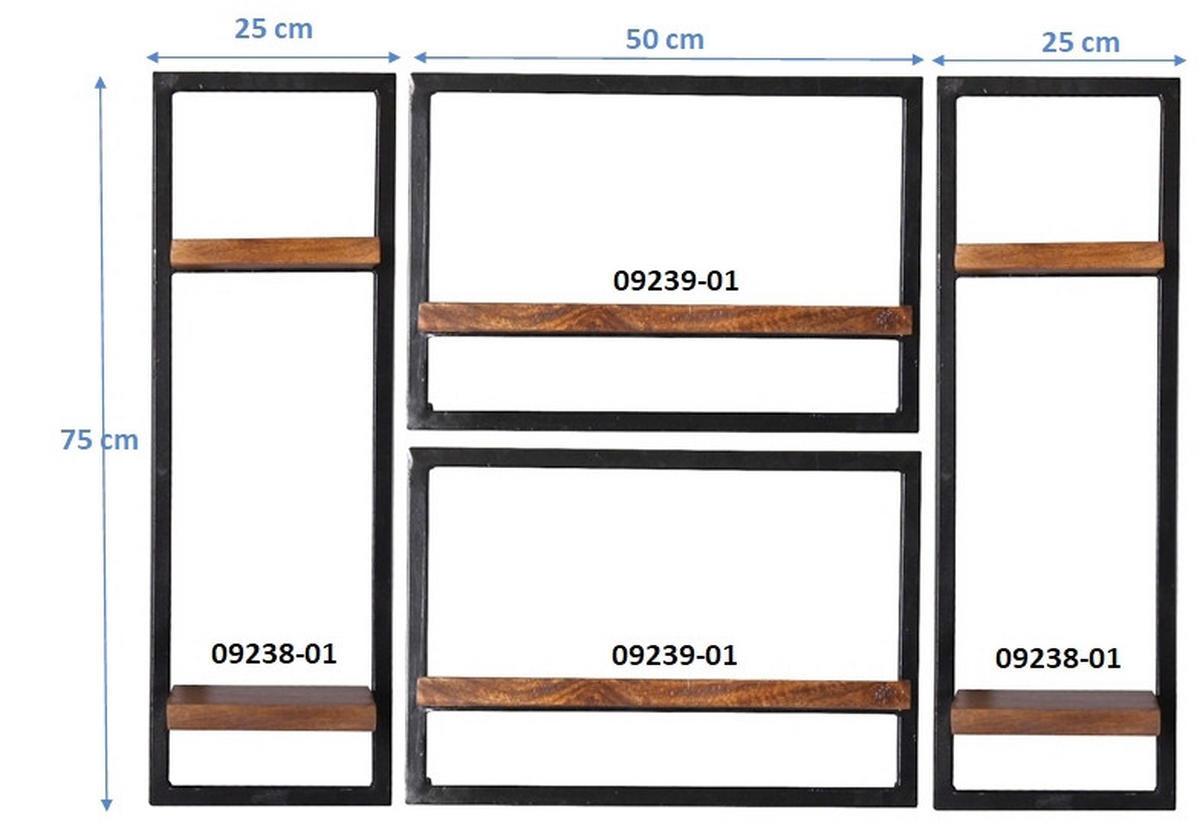 WANDREGALSET 110/75/25 cm  - Schwarz/Naturfarben, Design, Holz/Metall (110/75/25cm) - MID.YOU