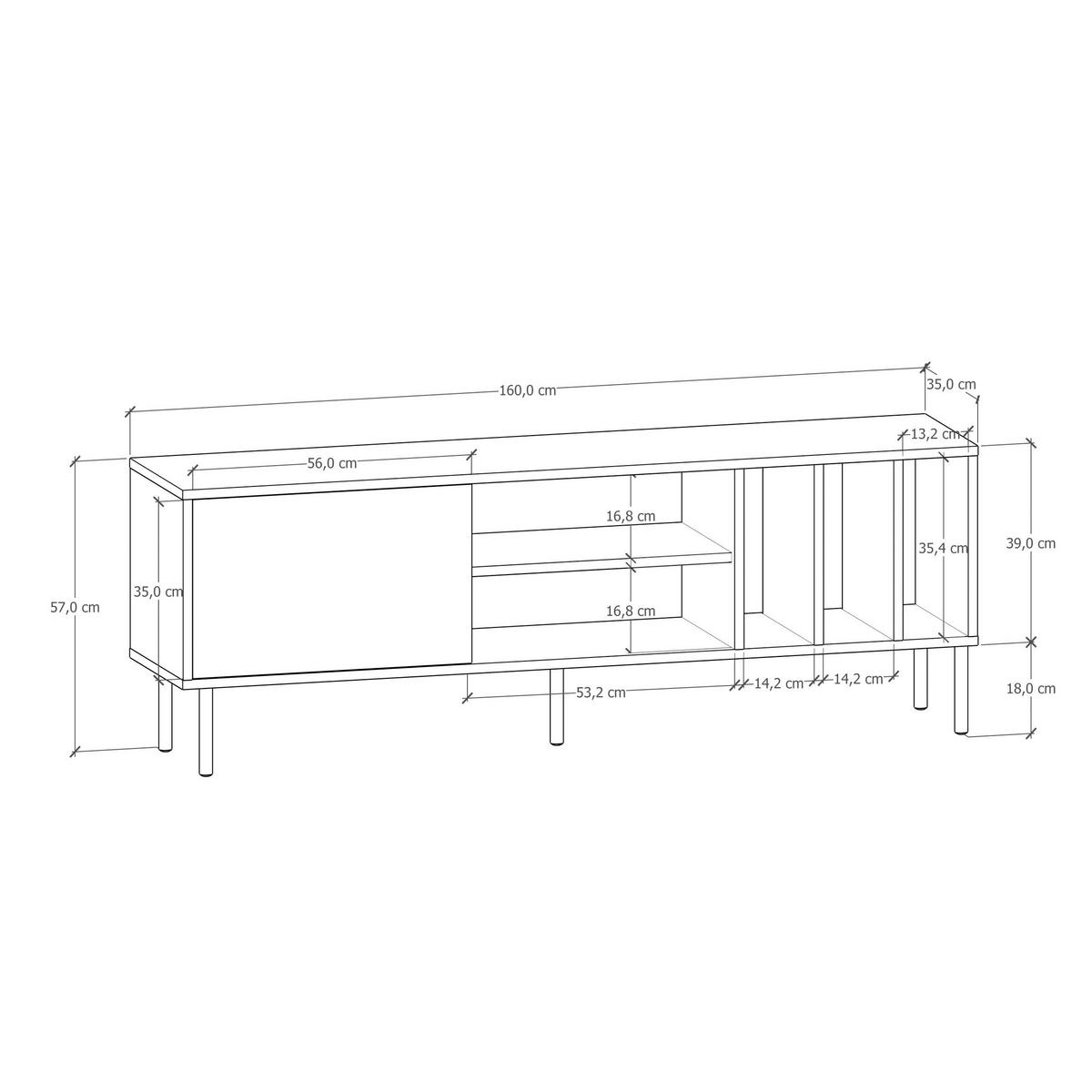 TV-BÄNK 160/57/35 cm  - vit/svart, Design, metall/trämaterial (160/57/35cm) - Livetastic