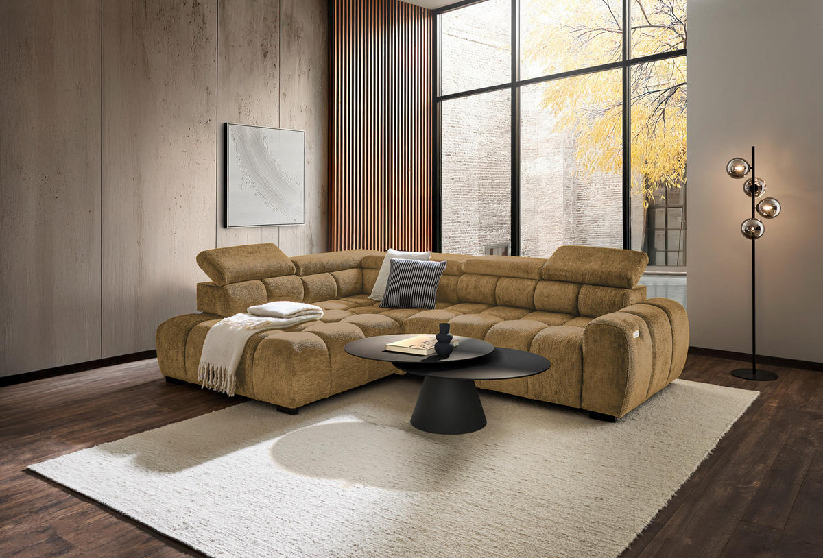 ECKSOFA inkl. Funktionen Senfgelb Webstoff  - Senfgelb/Schwarz, MODERN, Kunststoff/Textil (205/297cm) - Welnova