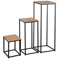 SET MĂSUȚE SUPORT FLORI in metal, material pe bază de lemn   30/26/22/90/60/30/30/26/22 cm  - culoare lemn stejar/negru, Design, metal/material pe bază de lemn (30/26/22/90/60/30/30/26/22cm) - MID.YOU