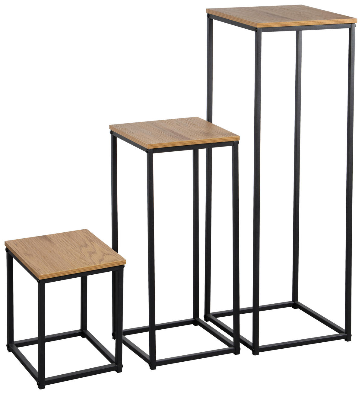 SET MĂSUȚE SUPORT FLORI in metal, material pe bază de lemn   30/26/22/90/60/30/30/26/22 cm  - culoare lemn stejar/negru, Design, metal/material pe bază de lemn (30/26/22/90/60/30/30/26/22cm) - MID.YOU