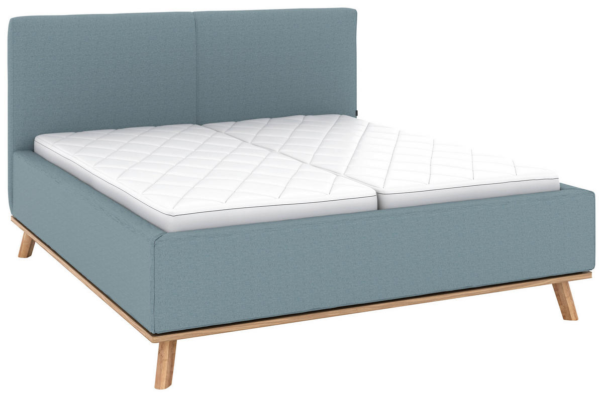 POLSTERBETT 180/200 cm,  in Blau, Matratze, Lattenrost, Bettkasten, H3 + H3 = fest  - Blau/Eichefarben, Design, Holz/Textil (180/200cm) - Musterring