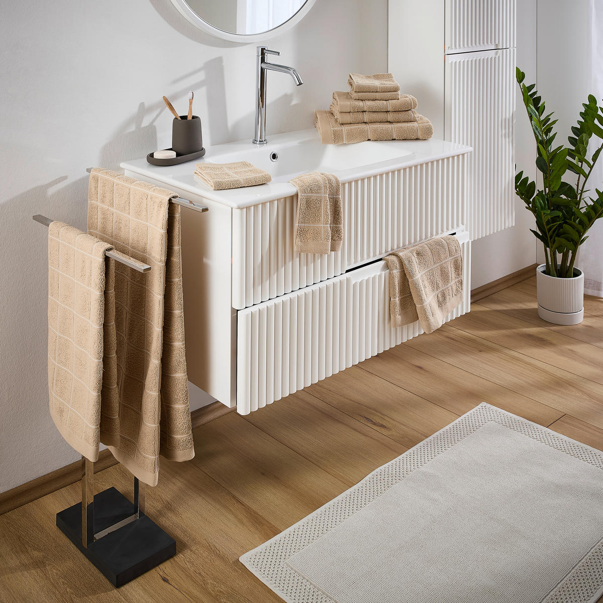 FROTTIERSET CHECK Karamell 10-teilig  - Karamell, Design, Textil (30/50cm) - Esposa