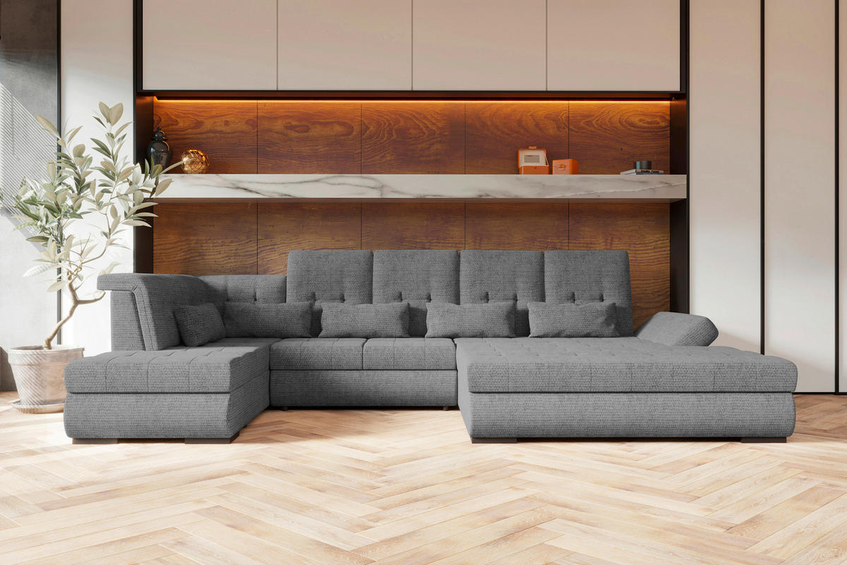 WOHNLANDSCHAFT Grau Struktur  - Schwarz/Grau, KONVENTIONELL, Kunststoff/Textil (222/358/212cm) - Carryhome