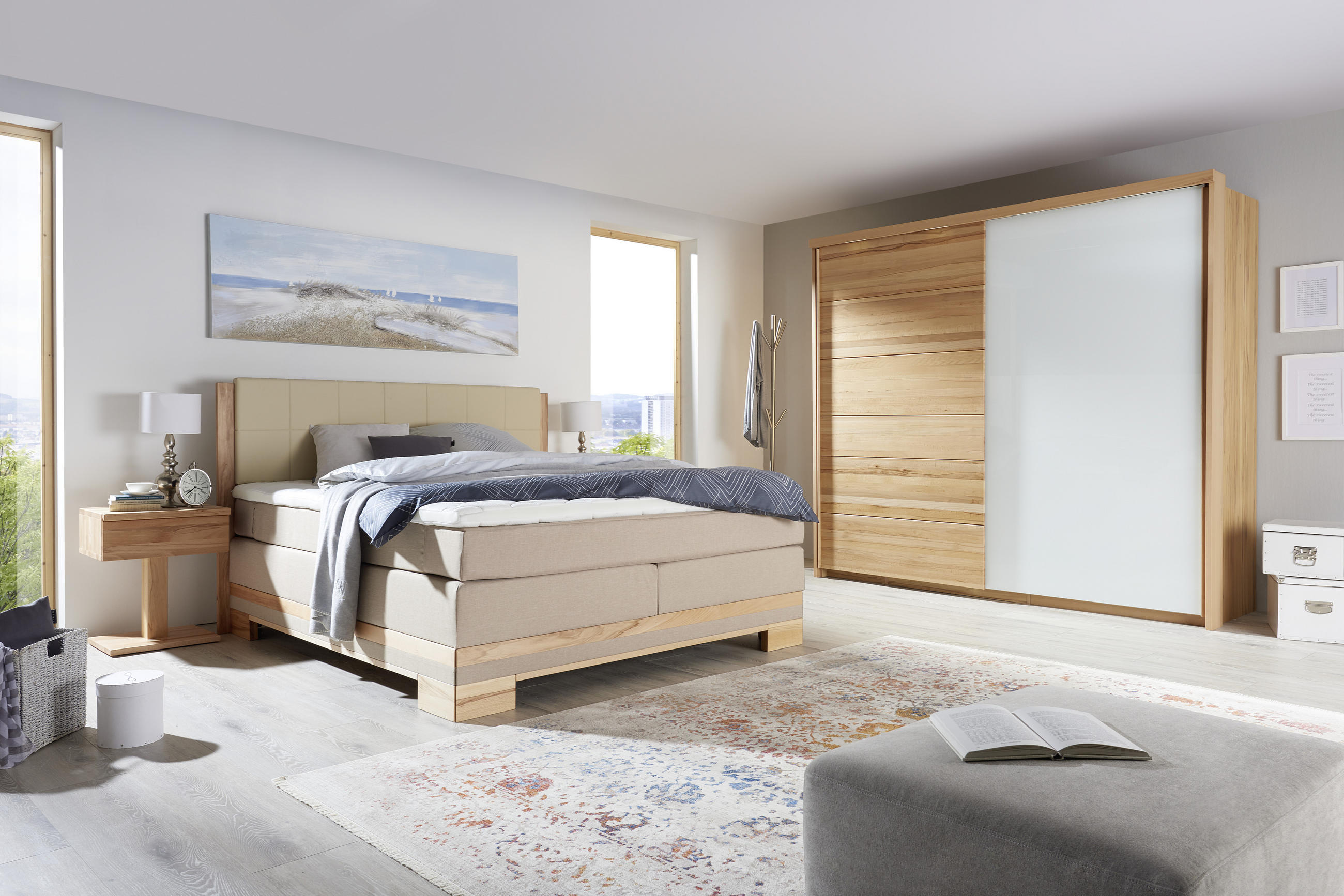 BOXSPRINGBETT 160/200 cm  in Buchefarben, Beige  - Beige/Buchefarben, Natur, Holz/Textil (160/200cm) - Linea Natura