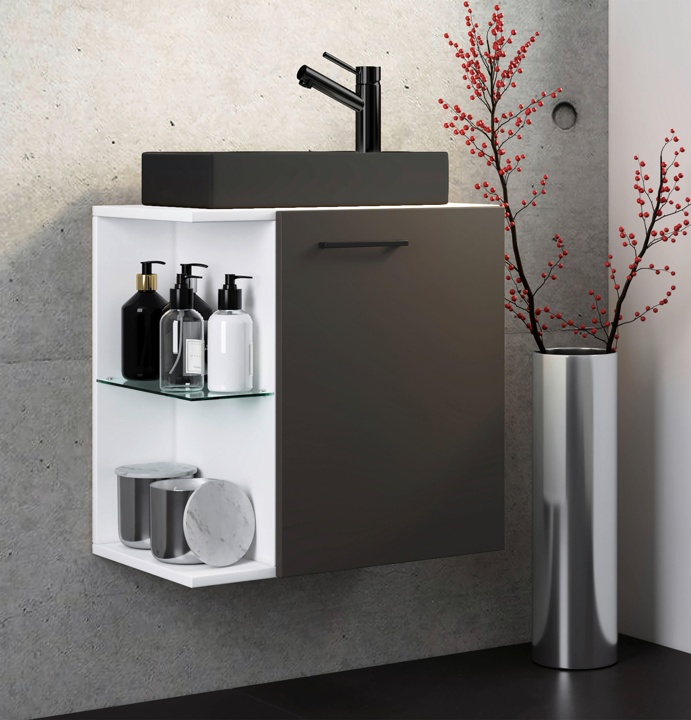 WASCHTISCHKOMBI 52 cm  - Weiss/Anthrazit, Modern, Glas/Keramik (52cm) - MID.YOU
