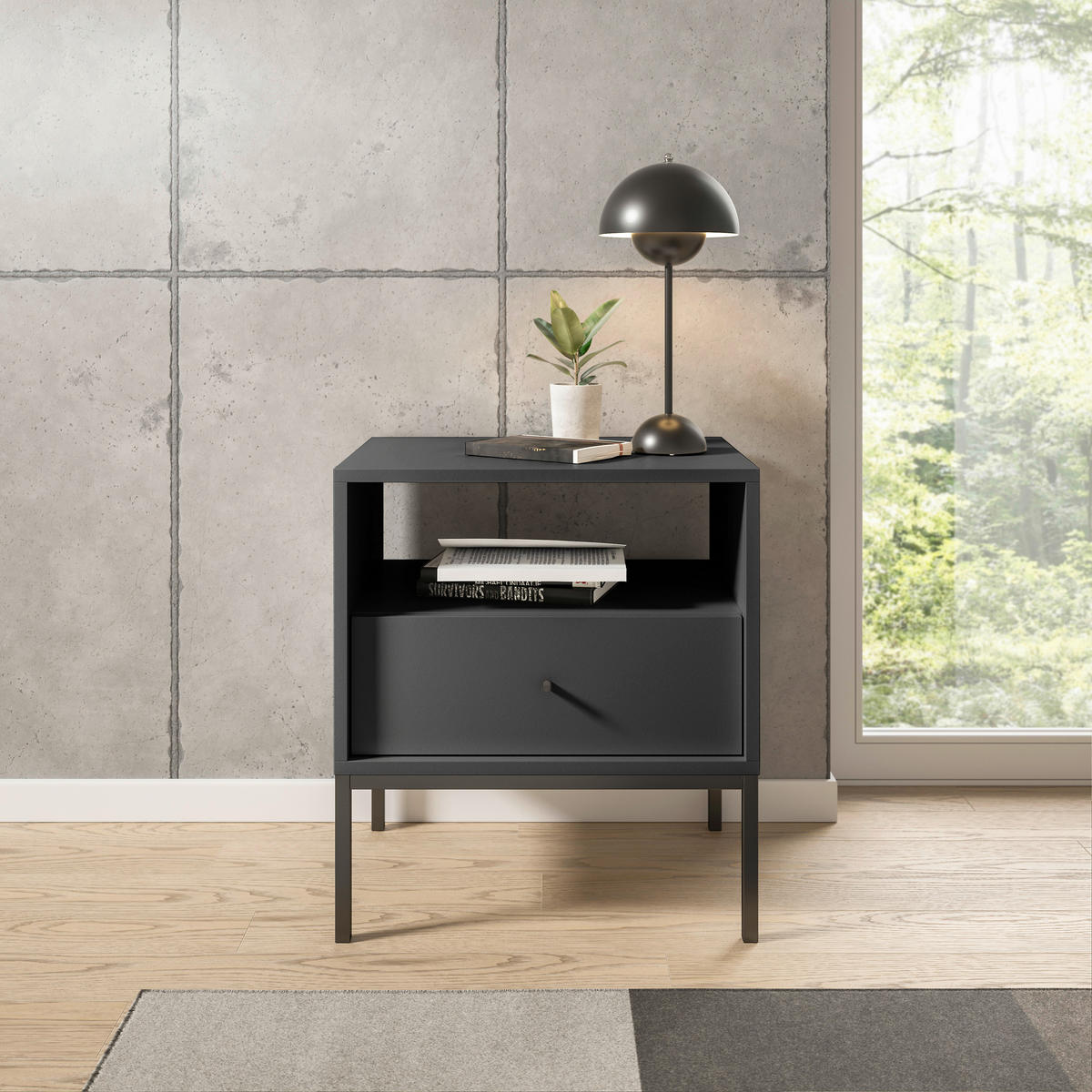 NACHTSCHRANK 54/56/39 cm  - Schwarz/Graphitfarben, MODERN, Holzwerkstoff/Metall (54/56/39cm) - MID.YOU