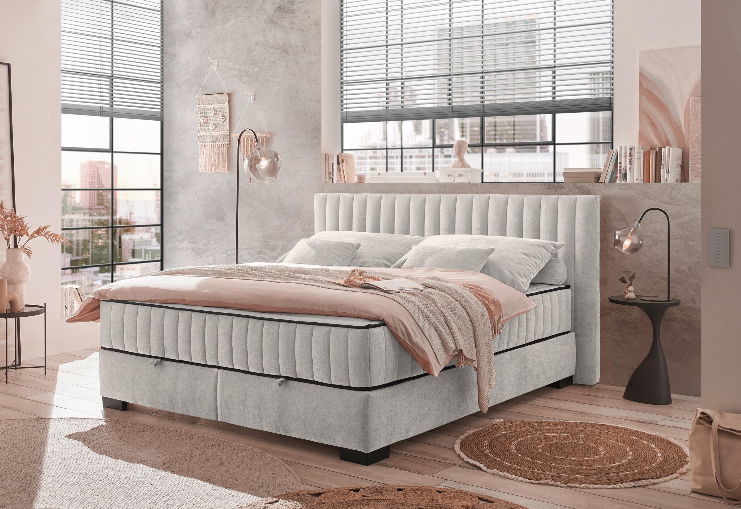 BOXBETT 180/200 cm  in Beige  - Beige/Schwarz, MODERN, Holzwerkstoff/Kunststoff (180/200cm) - MID.YOU
