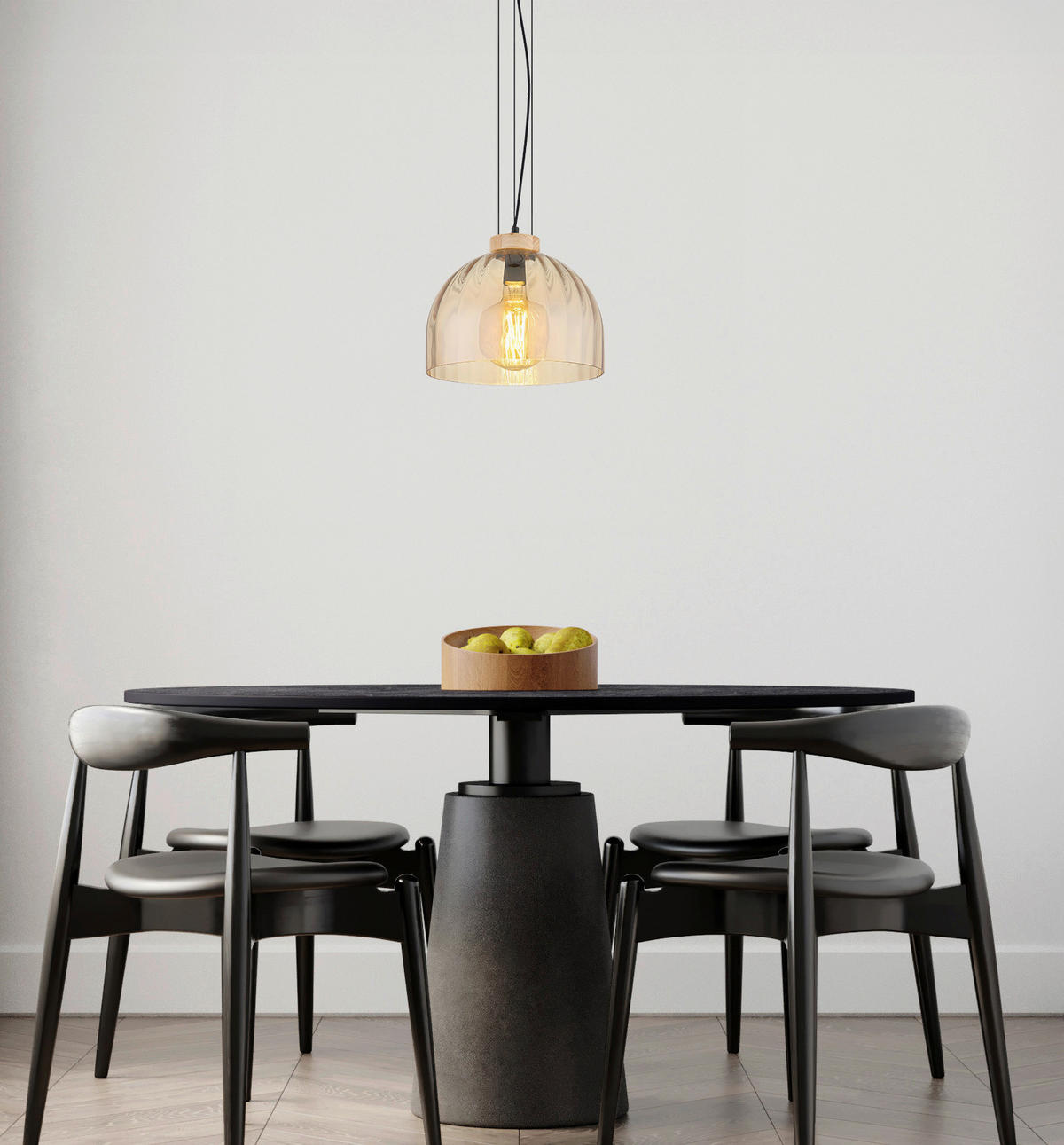 HÄNGELEUCHTE Swanson 30/120 cm  - Bernsteinfarben/Schwarz, Design, Glas/Holz (30/120cm) - Globo