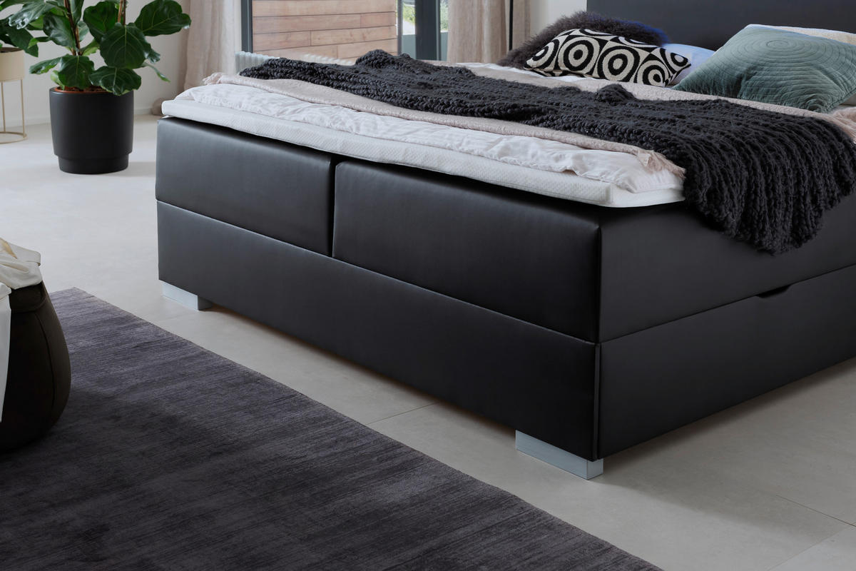BOXBETT 180/200 cm  in Schwarz  - Edelstahlfarben/Schwarz, MODERN, Kunststoff/Textil (180/200cm) - Livetastic