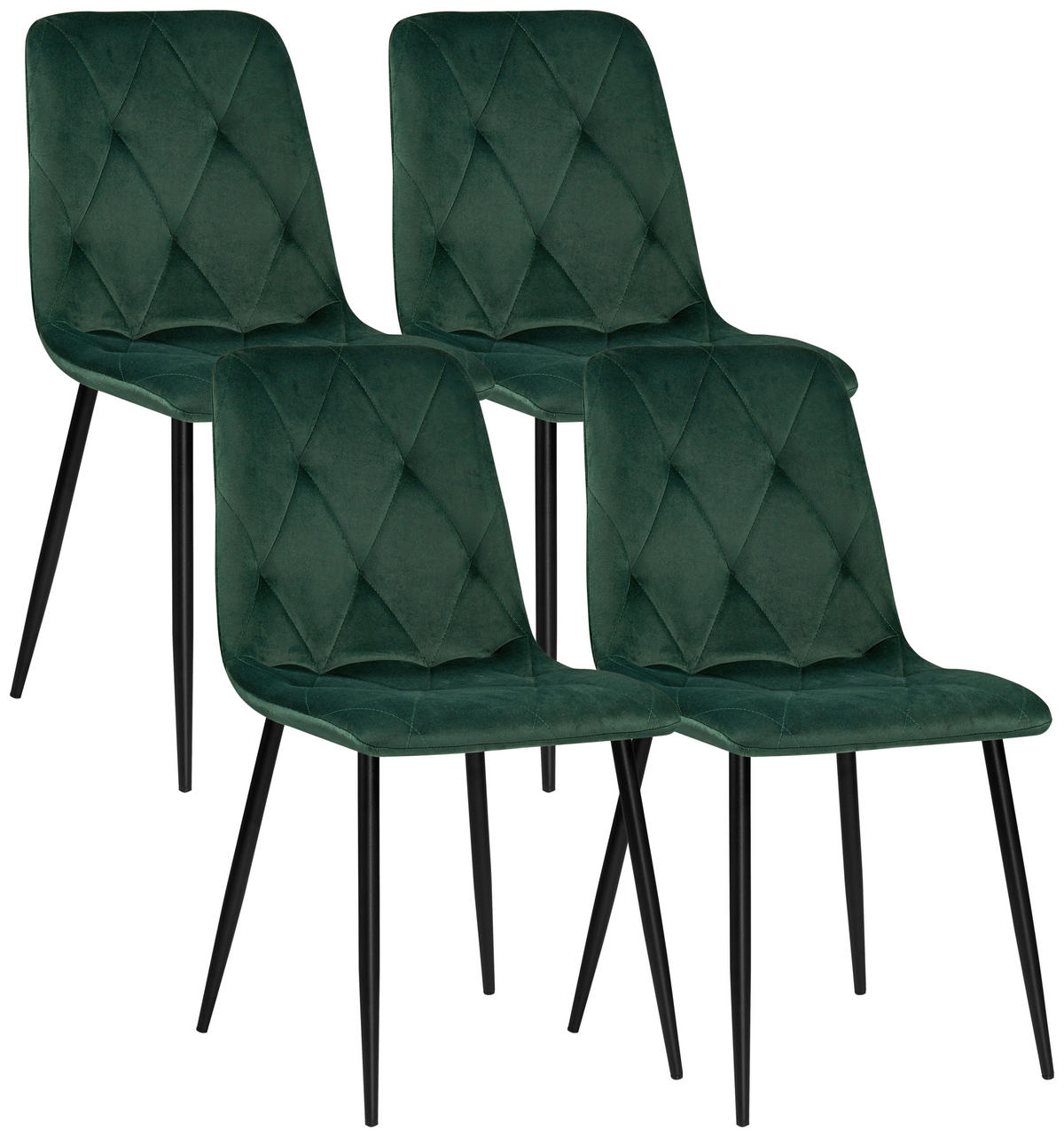 STUHL-SET 4 Stück  in Eisen Samt  - Schwarz/Grün, Design, Textil/Metall (43/84/56cm) - Boxxx