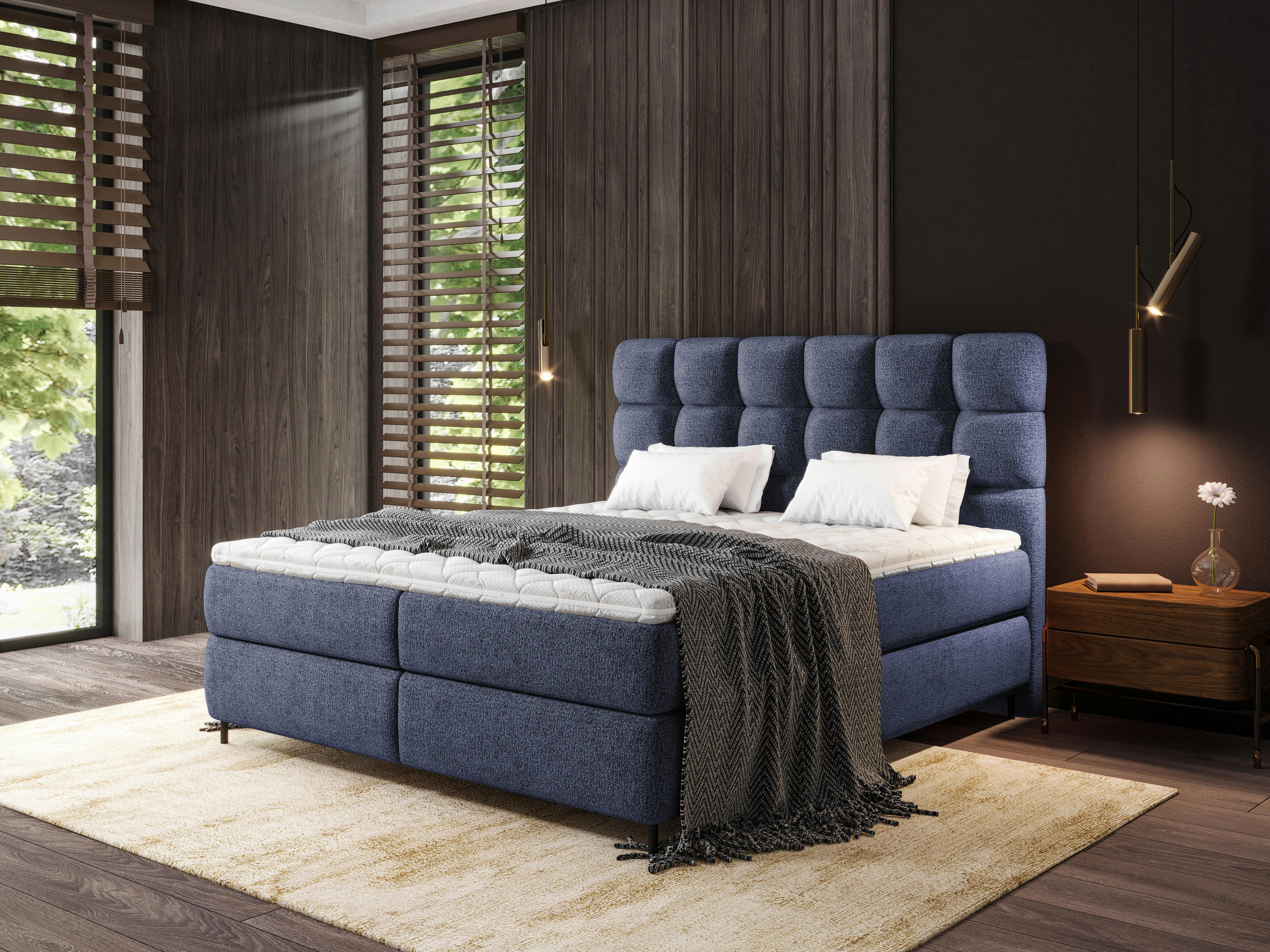 BOXSPRINGBETT 180/200 cm  in Dunkelblau  - Schwarz/Dunkelblau, Trend, Textil/Metall (180/200cm) - Esposa