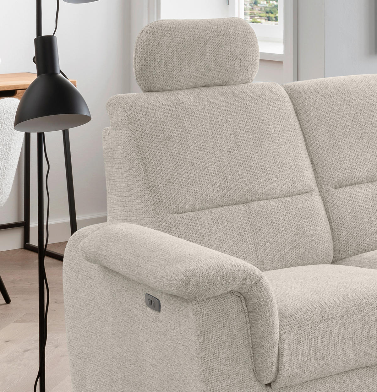 ECKSOFA in Chenille Beige  275/236 cm  - Chromfarben/Beige, MODERN, Textil/Metall (275/236cm) - Livetastic