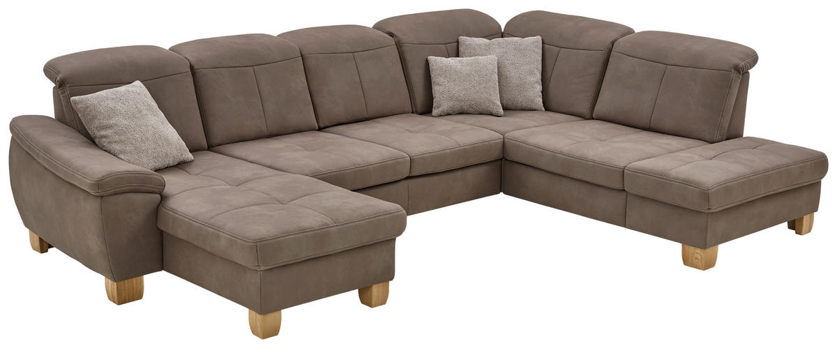 WOHNLANDSCHAFT in Mikrofaser Graubraun  - Wildeiche/Graubraun, Konventionell, Holz/Textil (185/343/243cm) - Voleo