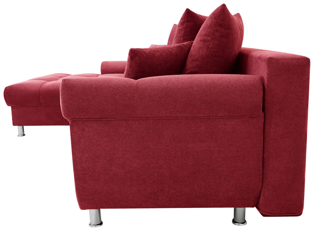 ECKSOFA in Flachgewebe, Mikrofaser Rot  - Chromfarben/Rot, Design, Kunststoff/Textil (198/312cm) - Livetastic