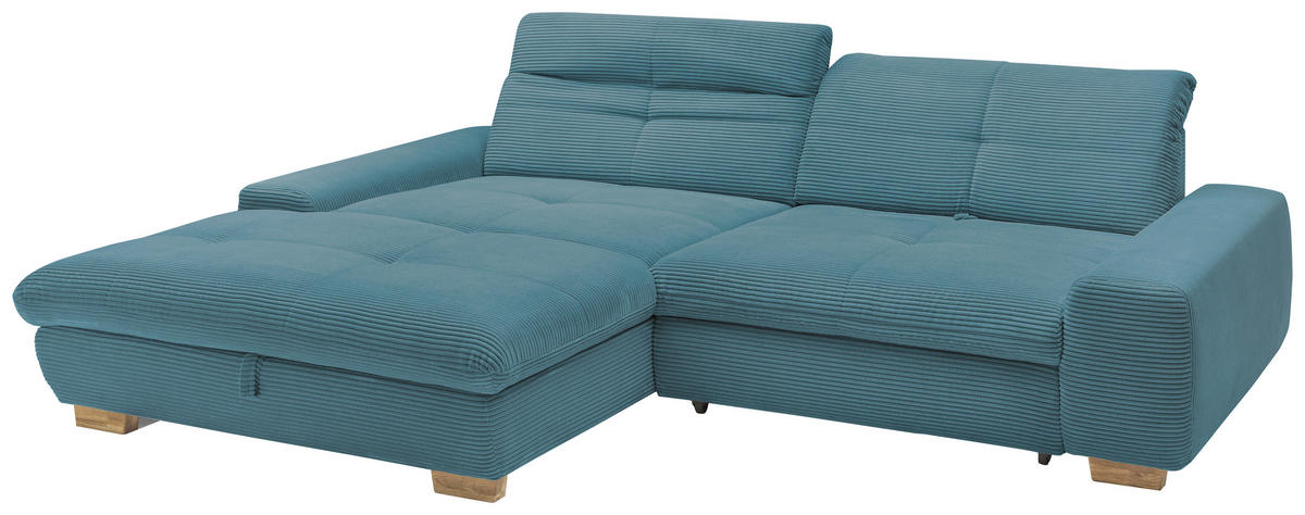 ECKSOFA Blau Cord  - Blau/Eichefarben, Design, Holz/Textil (198/276cm) - SetOne by Musterring