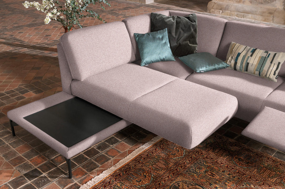 ECKSOFA in Struktur, Flachgewebe Rosa  - Anthrazit/Rosa, Design, Textil/Metall (230/254cm) - Johann Jakob