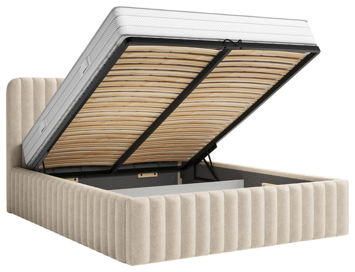 POLSTERBETT 160/200 cm  Creme  - Creme/Schwarz, Modern, Holz/Holzwerkstoff (160/200cm) - MID.YOU
