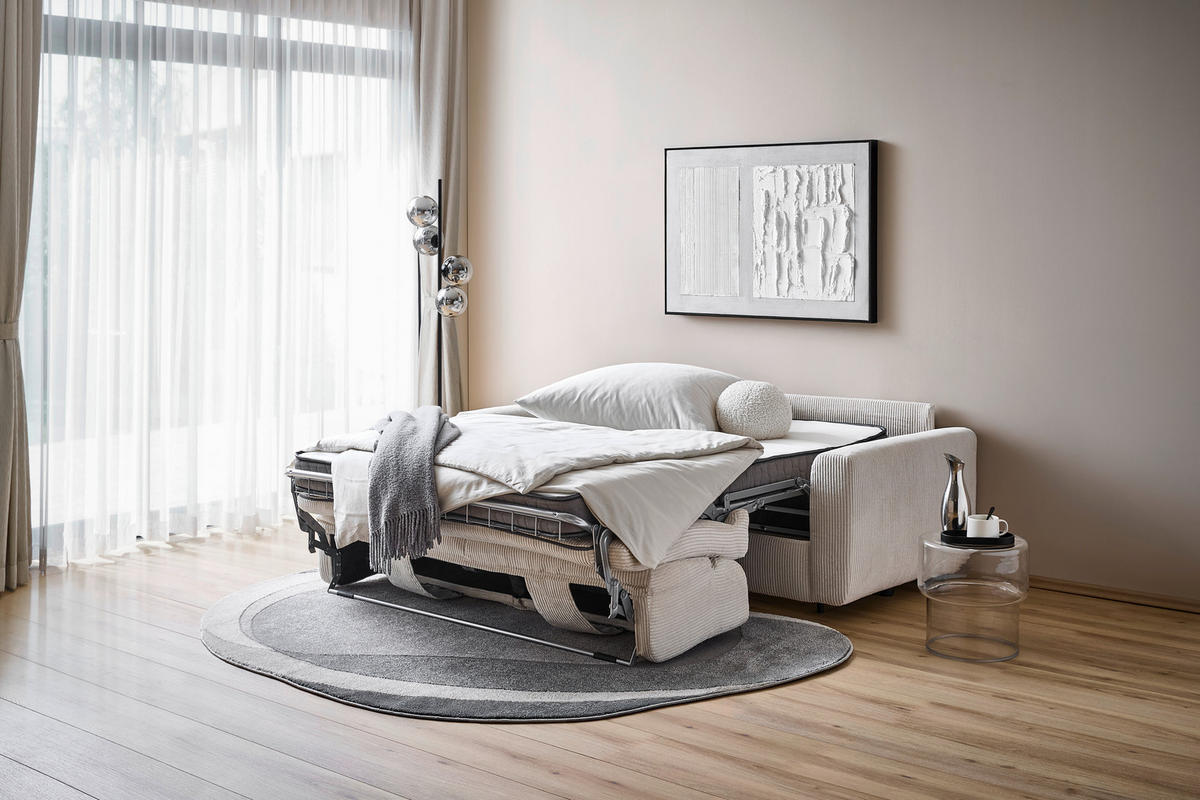 SCHLAFSOFA Cord Creme  - Creme/Schwarz, Design, Kunststoff/Textil (200/84/98cm) - Novel