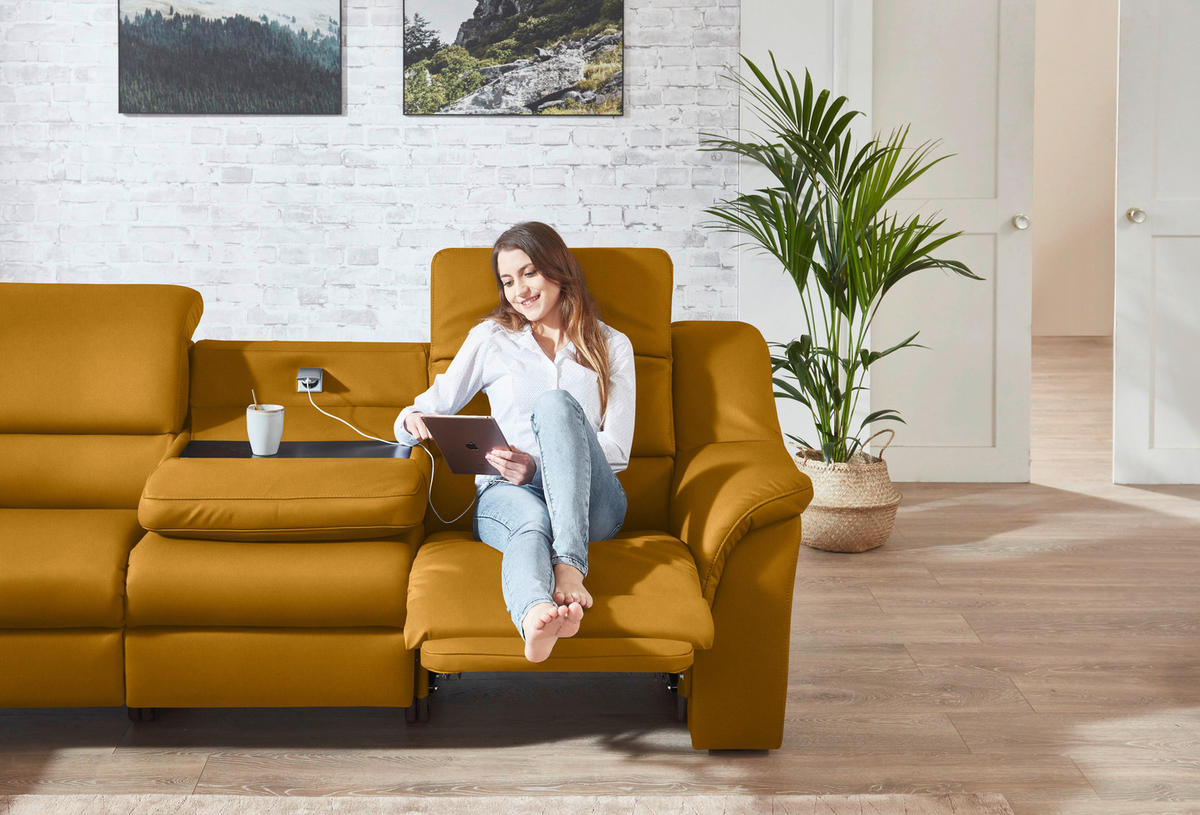 ECKSOFA  in Echtleder Currygelb  260/324 cm  - Currygelb/Schwarz, KONVENTIONELL, Leder/Kunststoff (260/324cm) - Cantus