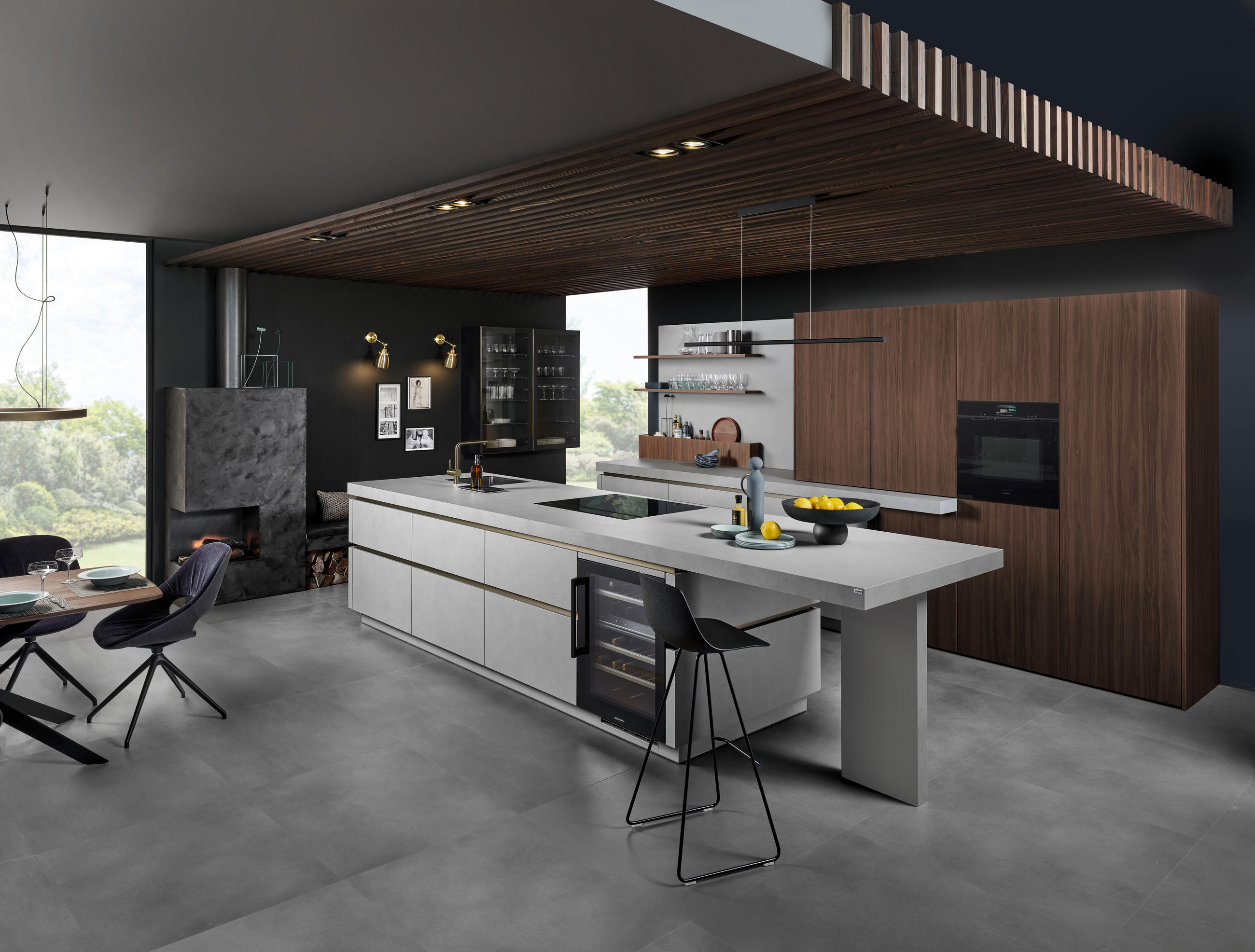 EINBAUKÜCHE   - Dunkelbraun/Hellgrau, Basics, Holzwerkstoff - EWE