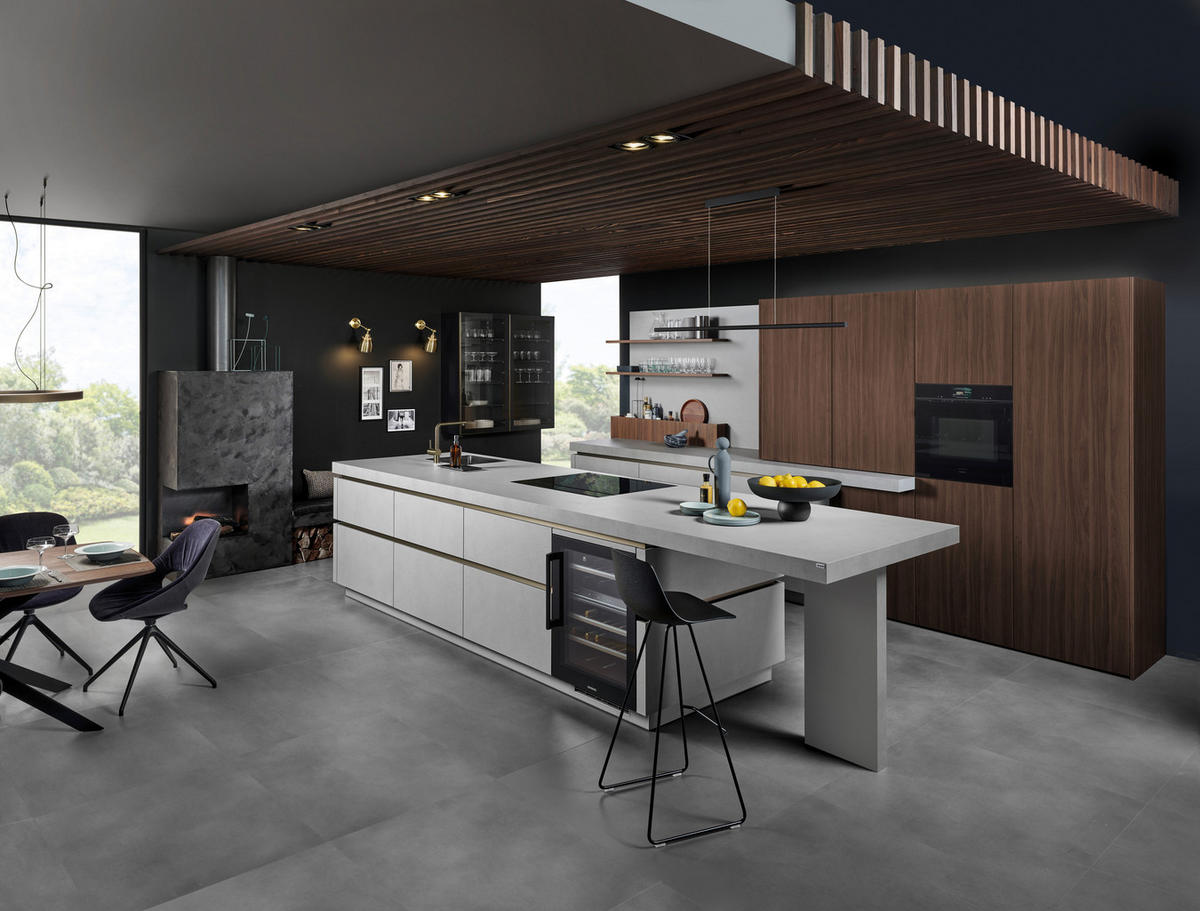 EINBAUKÜCHE   - Dunkelbraun/Hellgrau, Basics, Holzwerkstoff - EWE