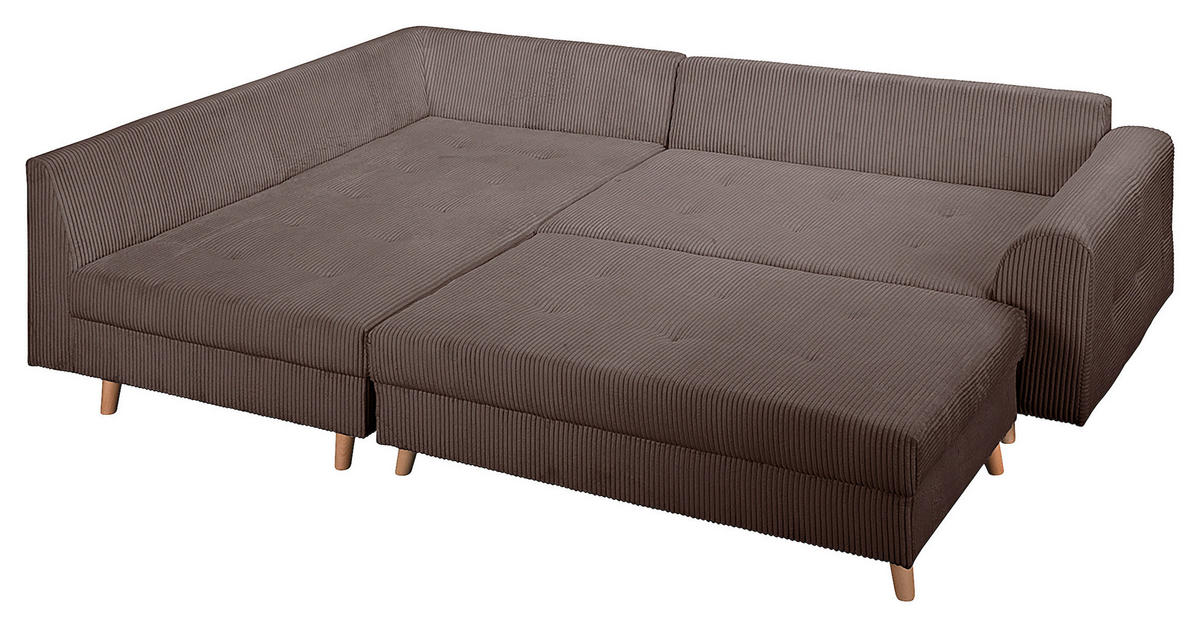 ECKSOFA inkl. Hocker Ariella Braun Cord  - Naturfarben/Braun, Design, Holz/Textil (161/231cm) - Livetastic